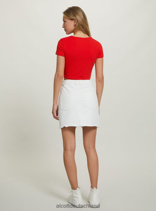 Kleidung de Alcott Frauen Kurzes T-Shirt mit Knoten wh2 weiß 88J68R347