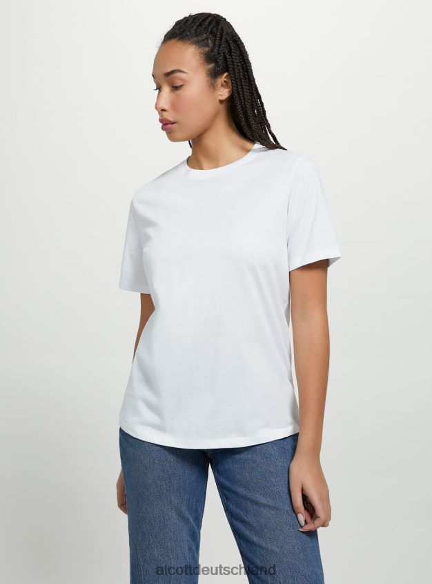 Kleidung de Alcott Frauen T-Shirt aus Baumwolle mit Rundhalsausschnitt wh3 weiß 88J68R108