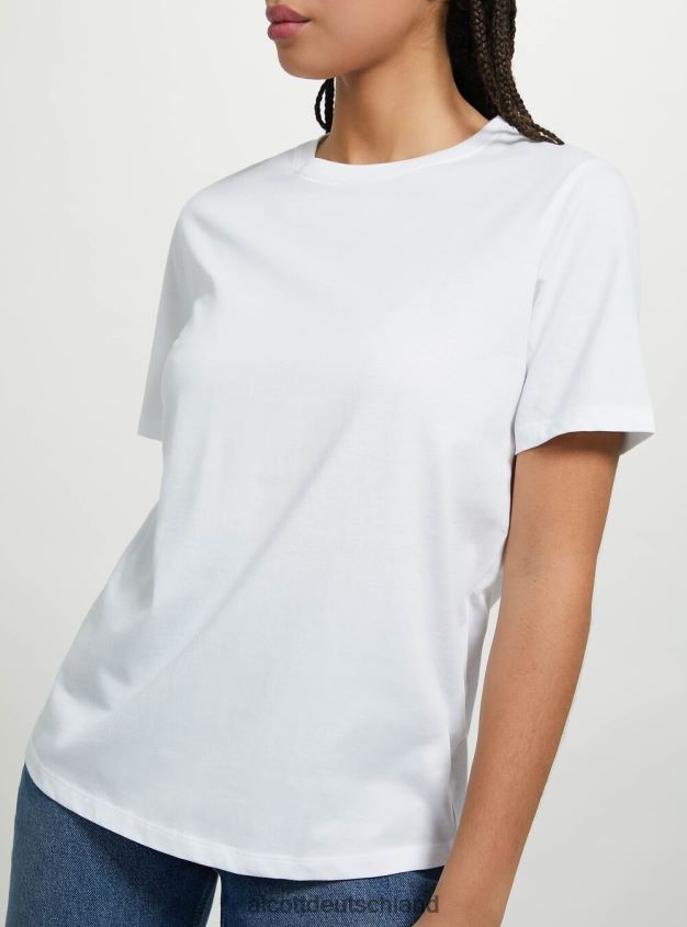 Kleidung de Alcott Frauen T-Shirt aus Baumwolle mit Rundhalsausschnitt wh3 weiß 88J68R108