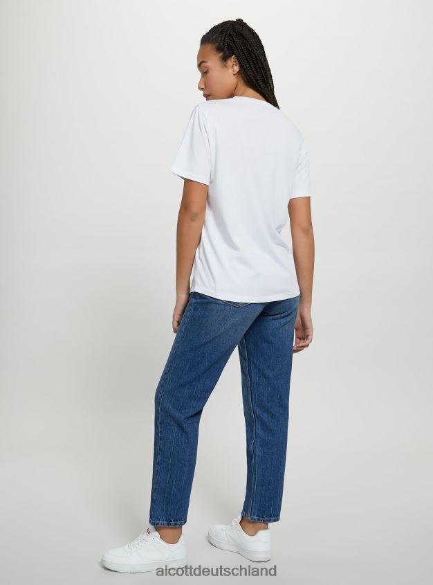 Kleidung de Alcott Frauen T-Shirt aus Baumwolle mit Rundhalsausschnitt wh3 weiß 88J68R108