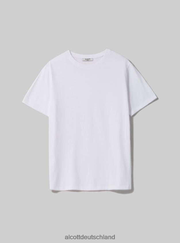 Kleidung de Alcott Frauen T-Shirt aus Baumwolle mit Rundhalsausschnitt wh3 weiß 88J68R108