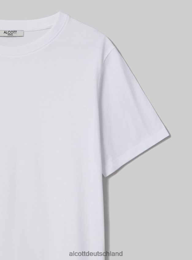 Kleidung de Alcott Frauen T-Shirt aus Baumwolle mit Rundhalsausschnitt wh3 weiß 88J68R108