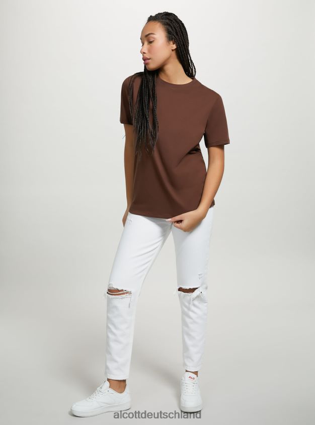 Kleidung de Alcott Frauen T-Shirt aus Baumwolle mit Rundhalsausschnitt wh3 weiß 88J68R326