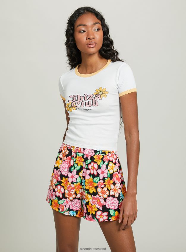 Kleidung de Alcott Frauen T-Shirt mit Aufdruck und kontrastierenden Paspeln c4546 lila 88J68R391