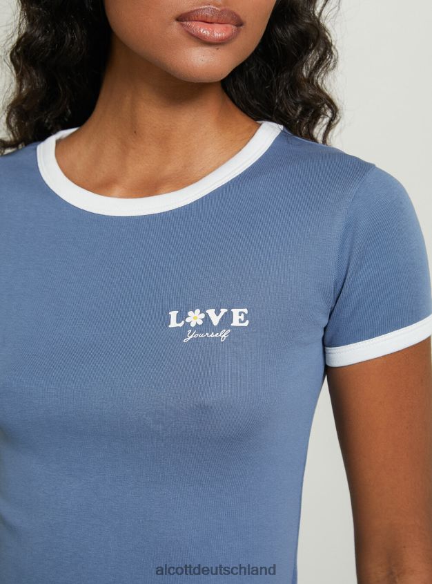 Kleidung de Alcott Frauen T-Shirt mit Aufdruck und kontrastierenden Paspeln c4546 lila 88J68R458