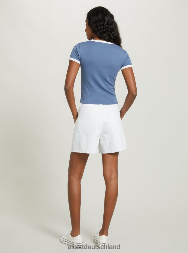 Kleidung de Alcott Frauen T-Shirt mit Aufdruck und kontrastierenden Paspeln c4546 lila 88J68R458