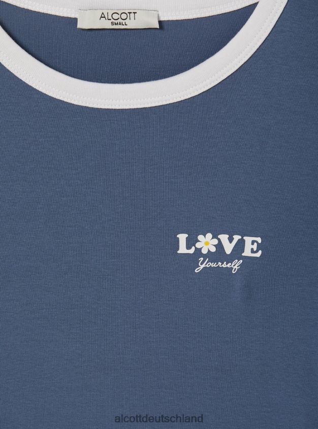 Kleidung de Alcott Frauen T-Shirt mit Aufdruck und kontrastierenden Paspeln c4546 lila 88J68R458