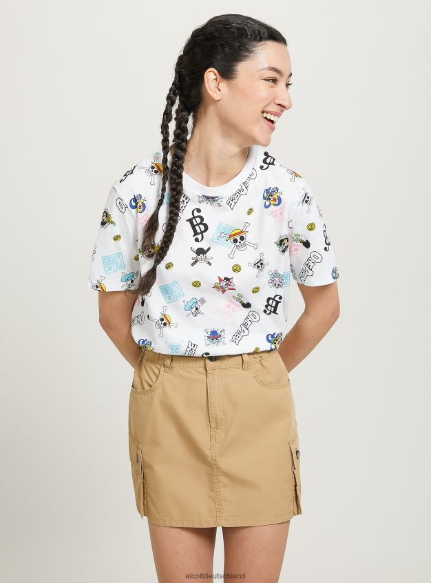 Kleidung de Alcott Frauen einteiliges Allover-T-Shirt wh3 weiß 88J68R44