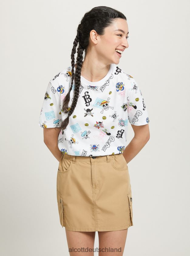 Kleidung de Alcott Frauen einteiliges Allover-T-Shirt wh3 weiß 88J68R44