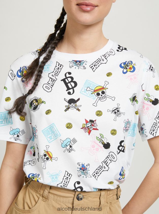 Kleidung de Alcott Frauen einteiliges Allover-T-Shirt wh3 weiß 88J68R44