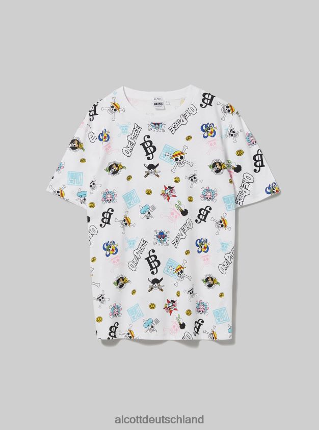 Kleidung de Alcott Frauen einteiliges Allover-T-Shirt wh3 weiß 88J68R44