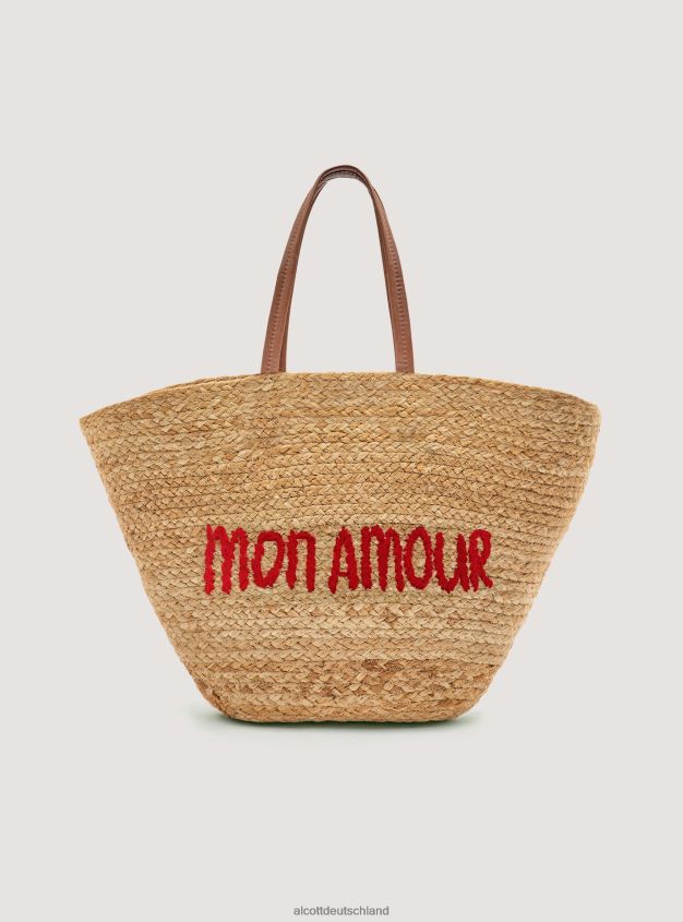 Zubehör de Alcott Frauen Basttasche mit Stickerei Kombination 2 88J68R237