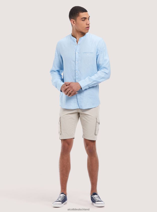 Kleidung de Alcott Männer Camicia 100 % Lino Collo Coreano az3 azurblaues Licht 88J68R1033