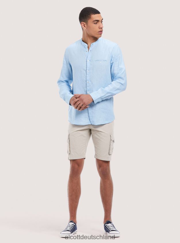 Kleidung de Alcott Männer Camicia 100 % Lino Collo Coreano az3 azurblaues Licht 88J68R1033