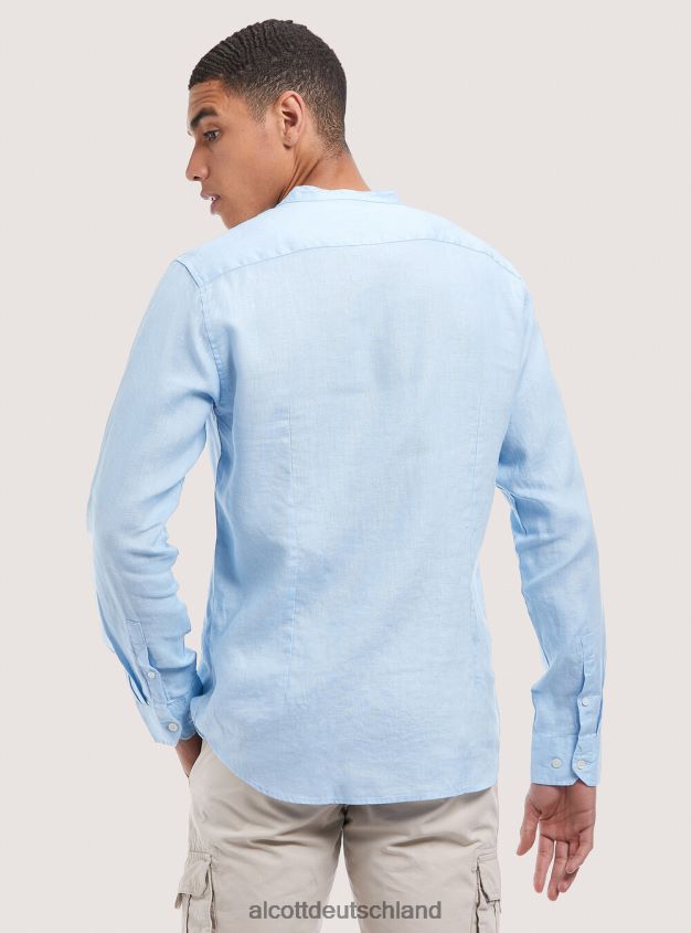Kleidung de Alcott Männer Camicia 100 % Lino Collo Coreano az3 azurblaues Licht 88J68R1033