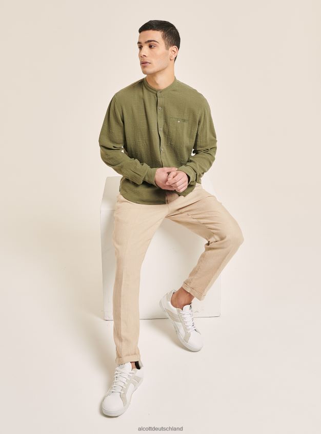 Kleidung de Alcott Männer Camicia 100 % Lino Collo Coreano az3 azurblaues Licht 88J68R721