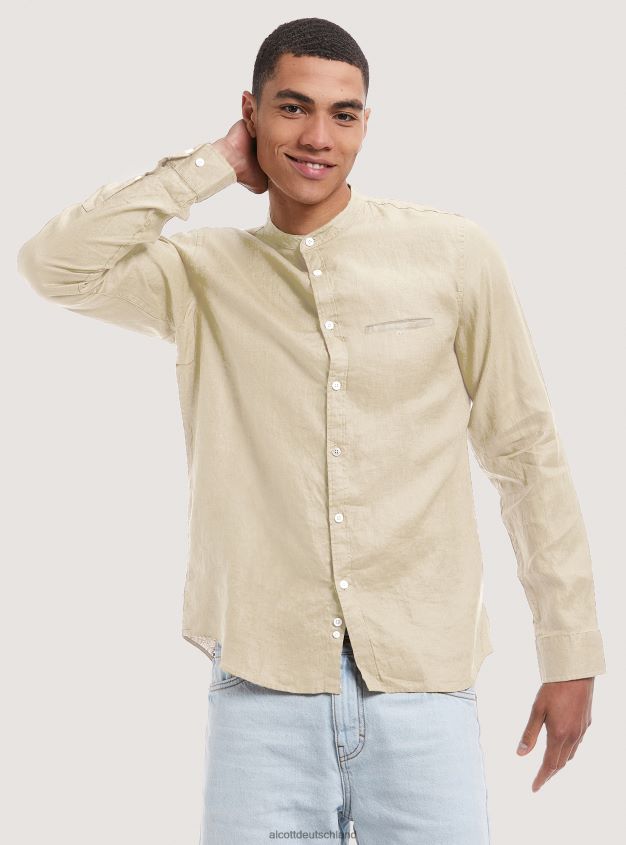 Kleidung de Alcott Männer Camicia 100 % Lino Collo Coreano az3 azurblaues Licht 88J68R857