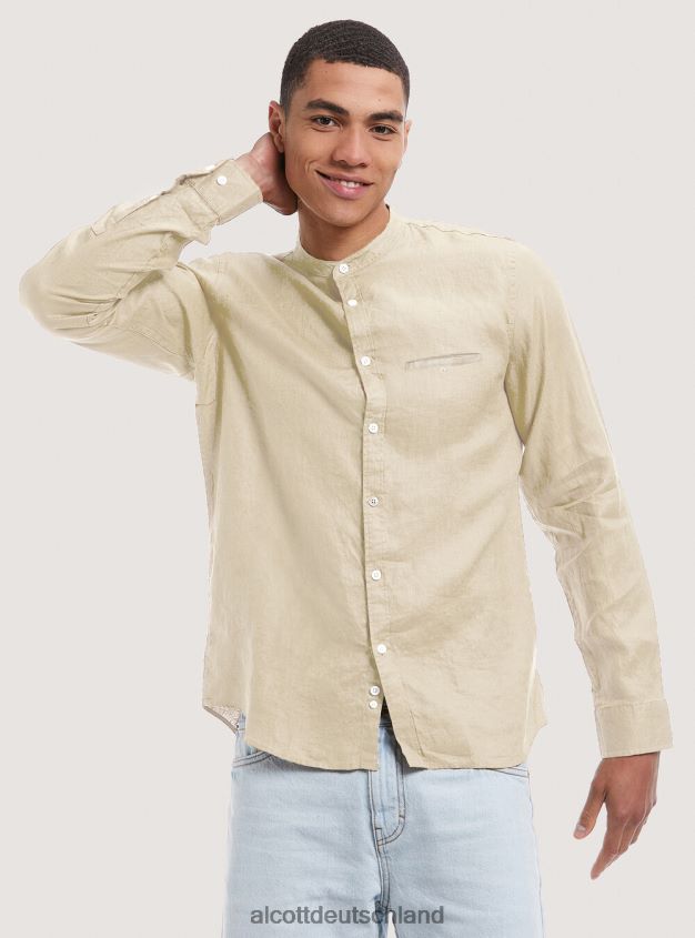 Kleidung de Alcott Männer Camicia 100 % Lino Collo Coreano az3 azurblaues Licht 88J68R857