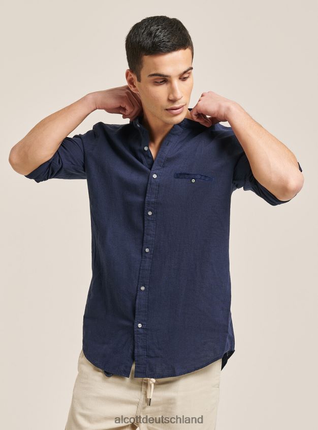 Kleidung de Alcott Männer Camicia 100 % Lino Collo Coreano az3 azurblaues Licht 88J68R971