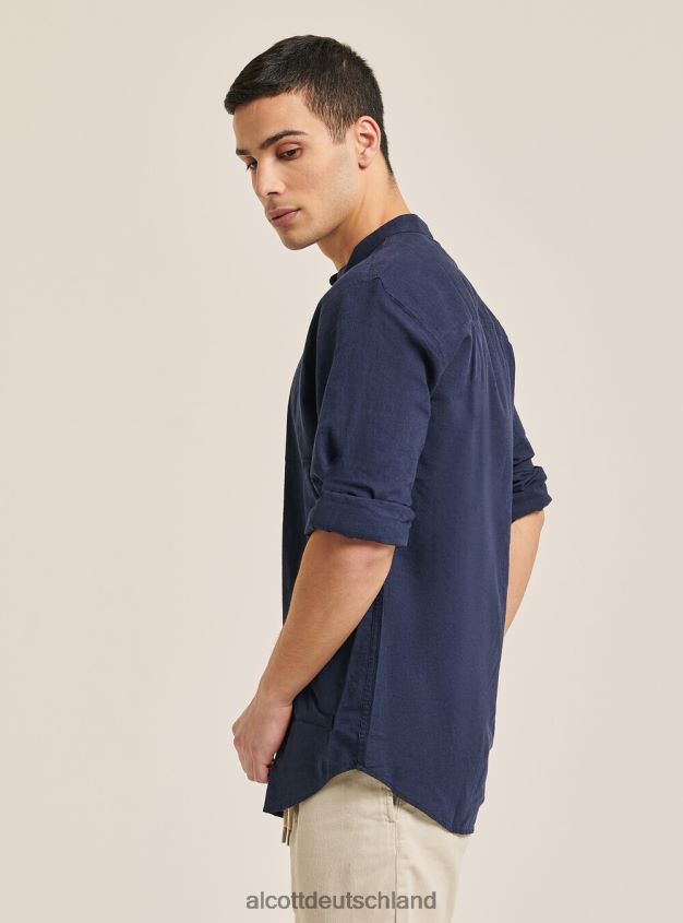 Kleidung de Alcott Männer Camicia 100 % Lino Collo Coreano az3 azurblaues Licht 88J68R971