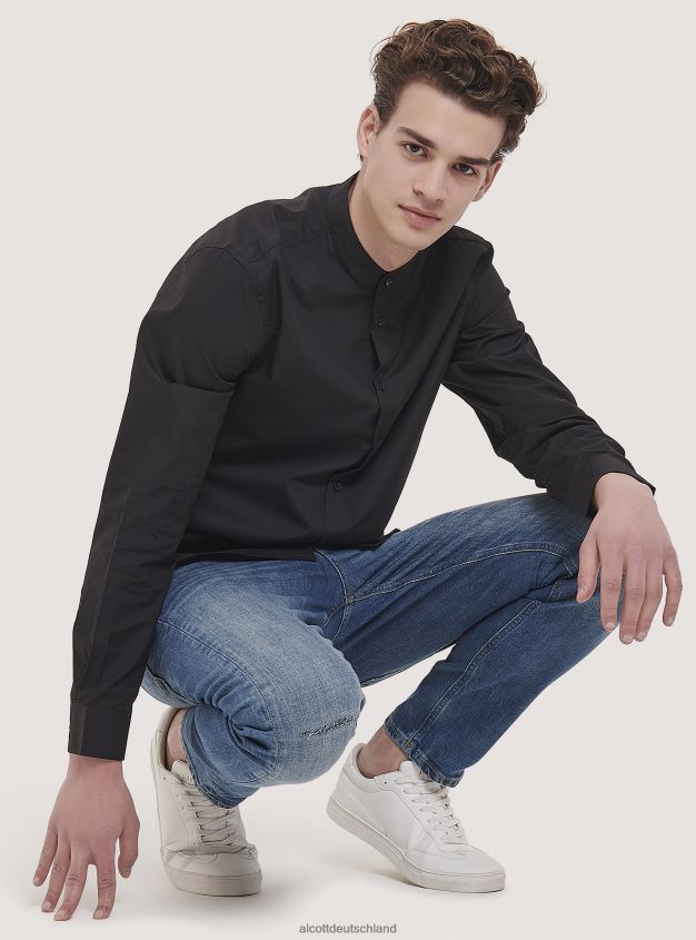 Kleidung de Alcott Männer Camicia a maniche longhe con collo coreano Weiß 88J68R807