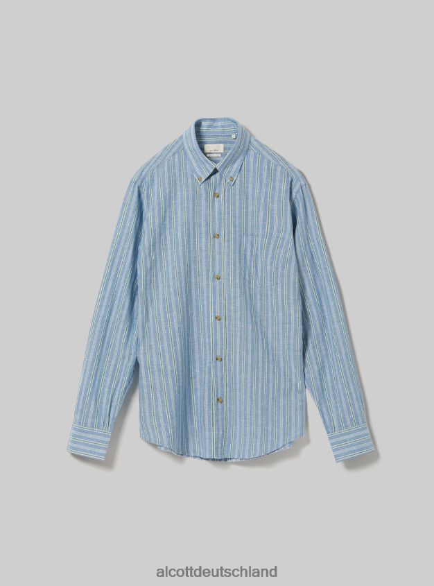 Kleidung de Alcott Männer Gestreiftes Hemd aus Leinenmischung azurblau 88J68R698