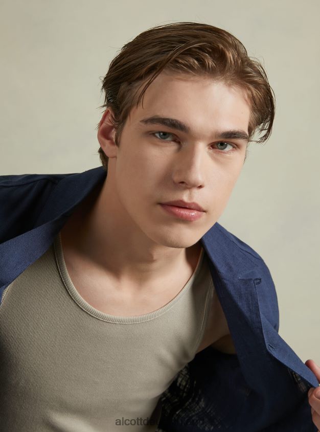 Kleidung de Alcott Männer Hemd aus Leinenmischung mit Bowlingkragen kaki 88J68R993