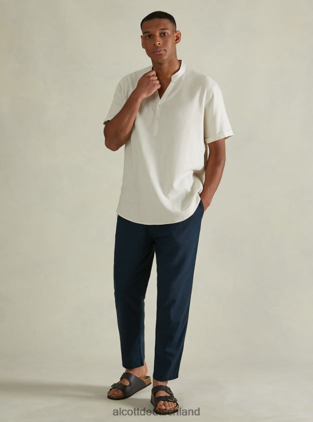 Kleidung de Alcott Männer Hemd aus Leinenmischung mit koreanischem Kragen wh3 weiß 88J68R1141