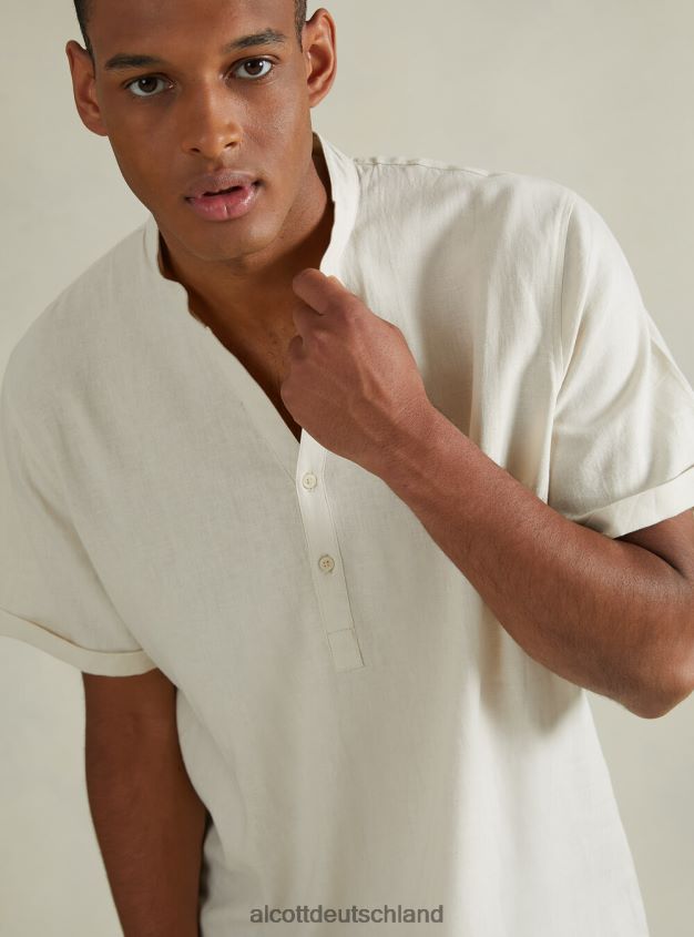 Kleidung de Alcott Männer Hemd aus Leinenmischung mit koreanischem Kragen wh3 weiß 88J68R1141