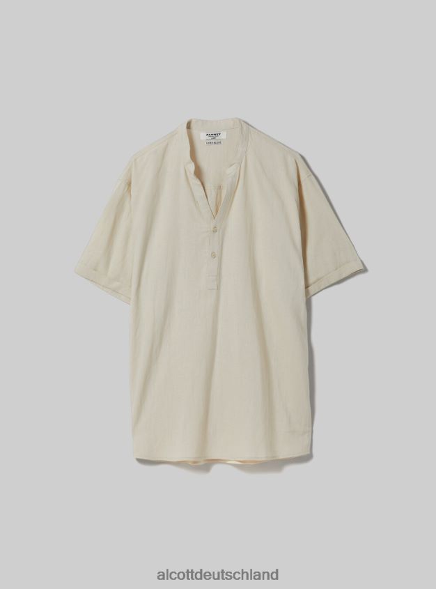 Kleidung de Alcott Männer Hemd aus Leinenmischung mit koreanischem Kragen wh3 weiß 88J68R1141