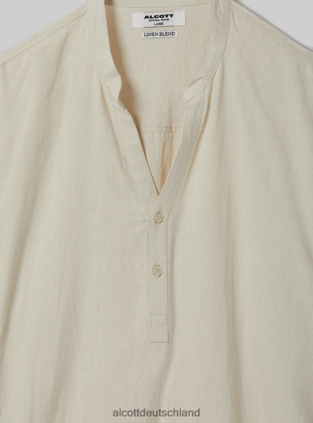 Kleidung de Alcott Männer Hemd aus Leinenmischung mit koreanischem Kragen wh3 weiß 88J68R1141