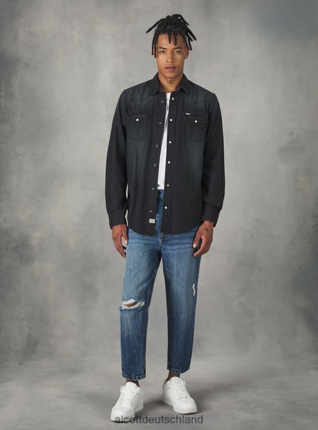 Kleidung de Alcott Männer Jeanshemd Schwarz 88J68R1163