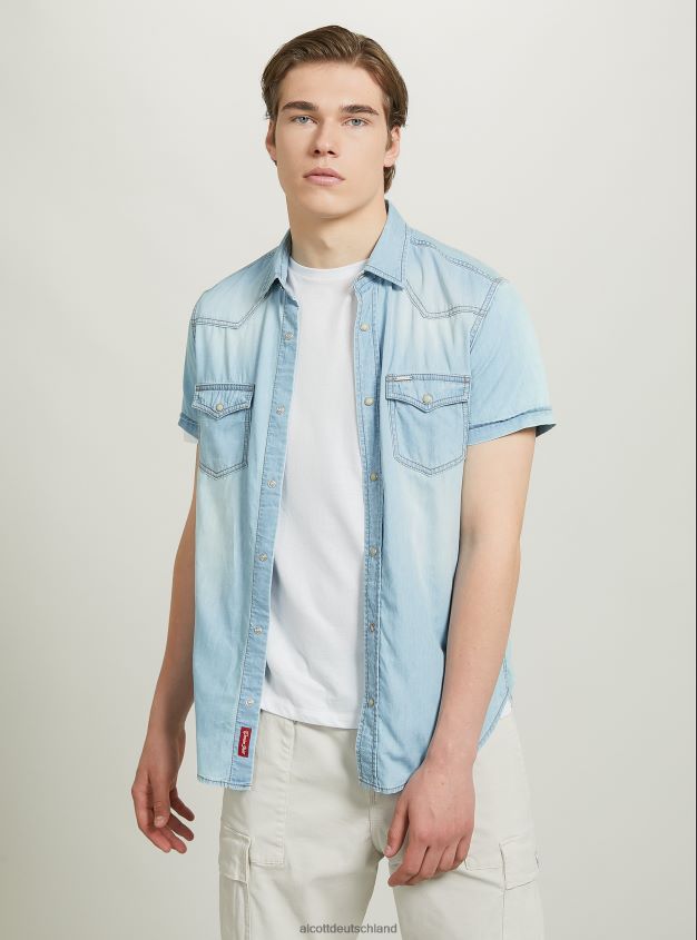 Kleidung de Alcott Männer Kurzarm-Jeanshemd d006 azurblau 88J68R842
