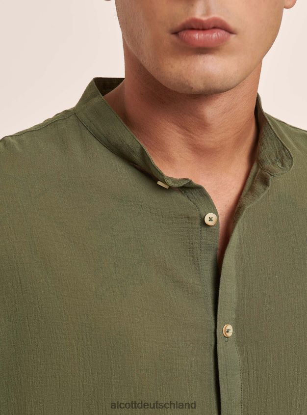 Kleidung de Alcott Männer Langärmliges Baumwollhemd mit koreanischem Kragen Weiß 88J68R927