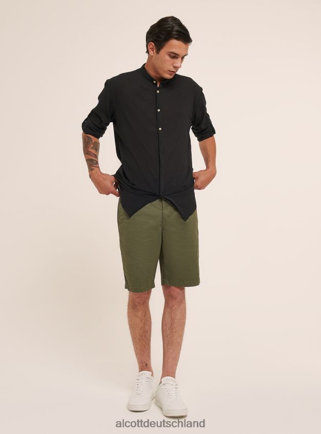 Kleidung de Alcott Männer Langärmliges Baumwollhemd mit koreanischem Kragen Weiß 88J68R931