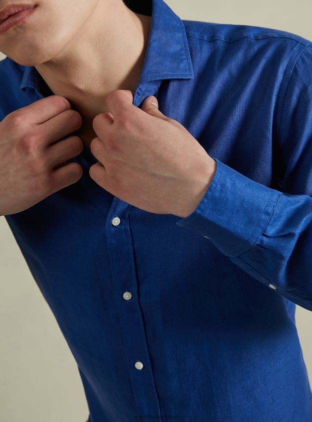 Kleidung de Alcott Männer Langärmliges Hemd aus reinem Leinen az3 azurblaues Licht 88J68R1013