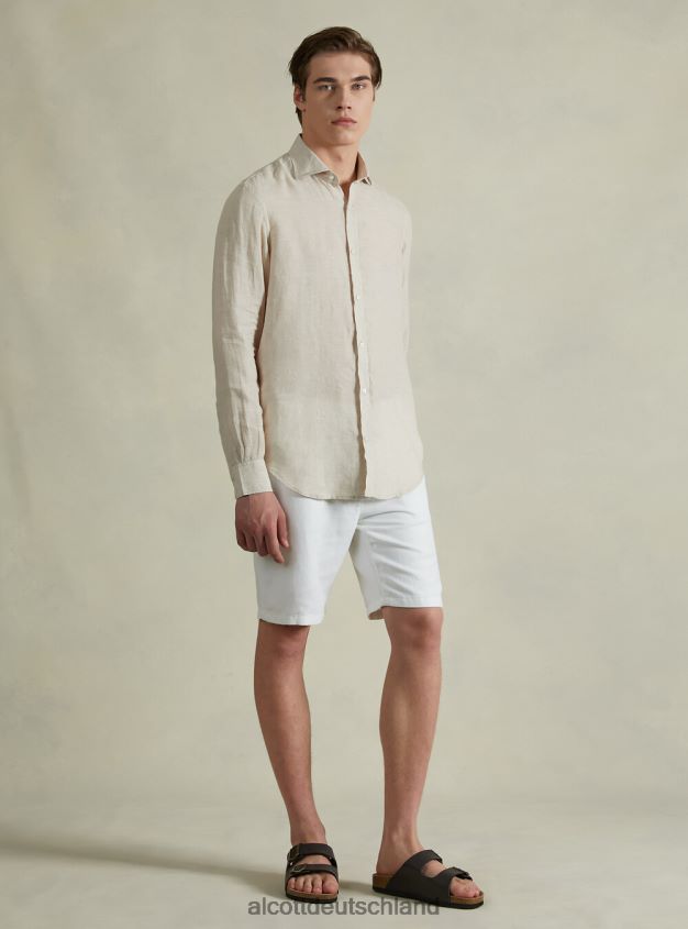 Kleidung de Alcott Männer Langärmliges Hemd aus reinem Leinen az3 azurblaues Licht 88J68R612