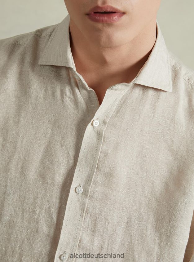 Kleidung de Alcott Männer Langärmliges Hemd aus reinem Leinen az3 azurblaues Licht 88J68R612