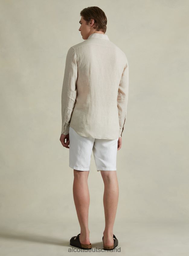 Kleidung de Alcott Männer Langärmliges Hemd aus reinem Leinen az3 azurblaues Licht 88J68R612