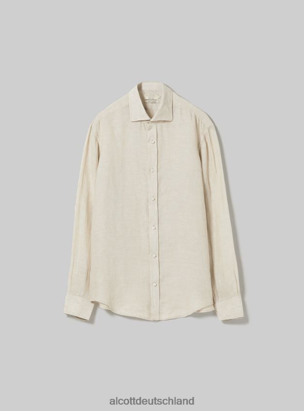 Kleidung de Alcott Männer Langärmliges Hemd aus reinem Leinen az3 azurblaues Licht 88J68R612