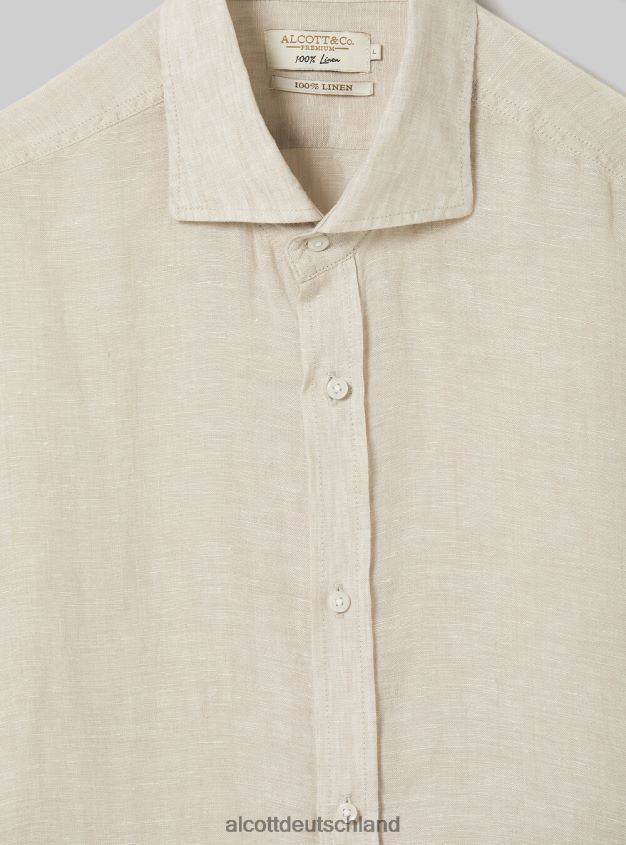 Kleidung de Alcott Männer Langärmliges Hemd aus reinem Leinen az3 azurblaues Licht 88J68R612