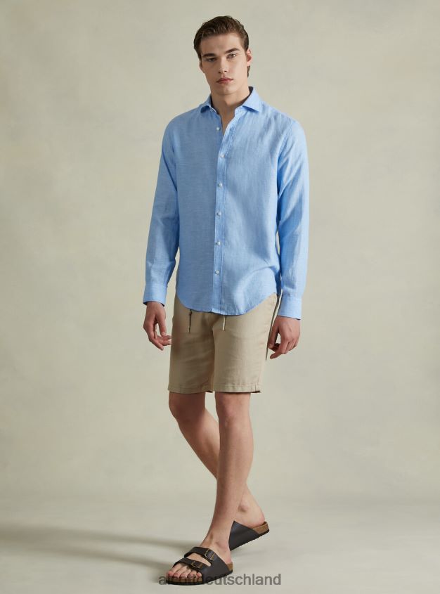 Kleidung de Alcott Männer Langärmliges Hemd aus reinem Leinen az3 azurblaues Licht 88J68R625
