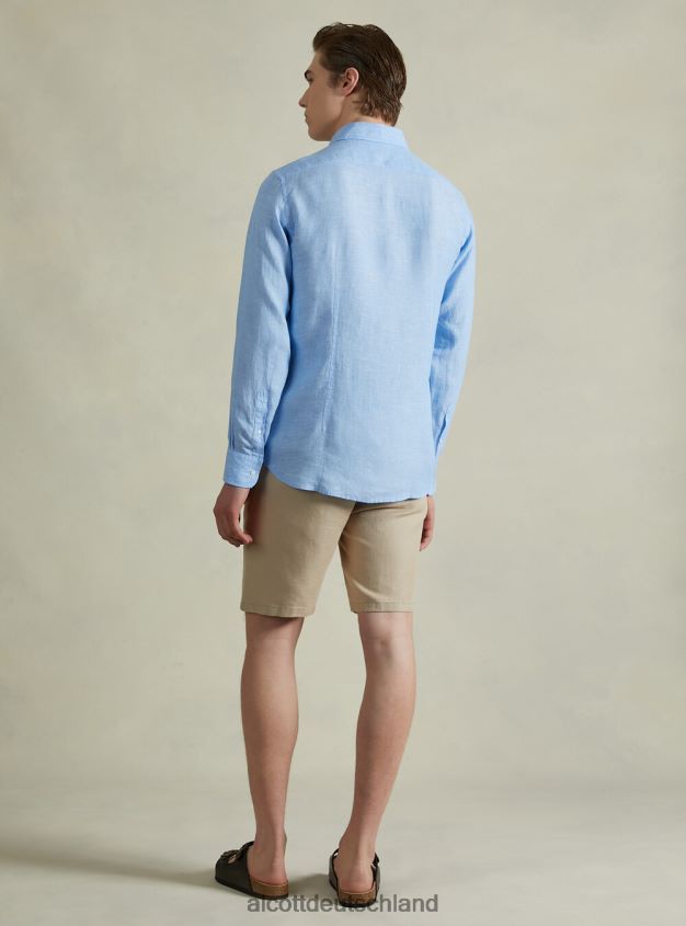 Kleidung de Alcott Männer Langärmliges Hemd aus reinem Leinen az3 azurblaues Licht 88J68R625