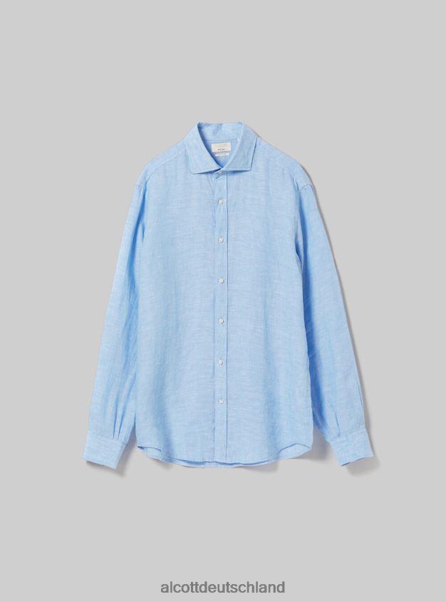 Kleidung de Alcott Männer Langärmliges Hemd aus reinem Leinen az3 azurblaues Licht 88J68R625
