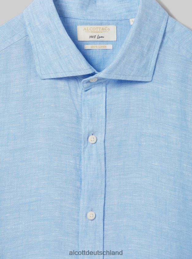 Kleidung de Alcott Männer Langärmliges Hemd aus reinem Leinen az3 azurblaues Licht 88J68R625