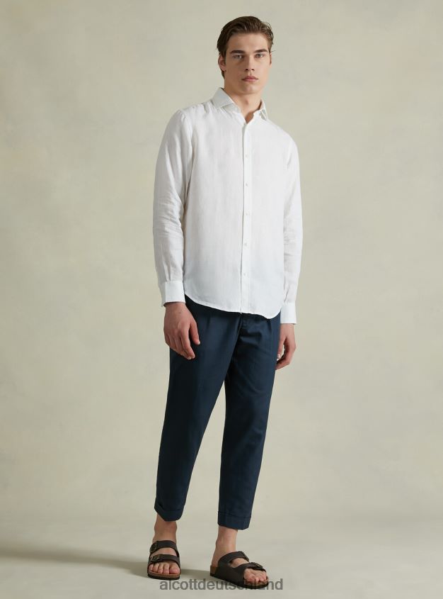 Kleidung de Alcott Männer Langärmliges Hemd aus reinem Leinen az3 azurblaues Licht 88J68R707