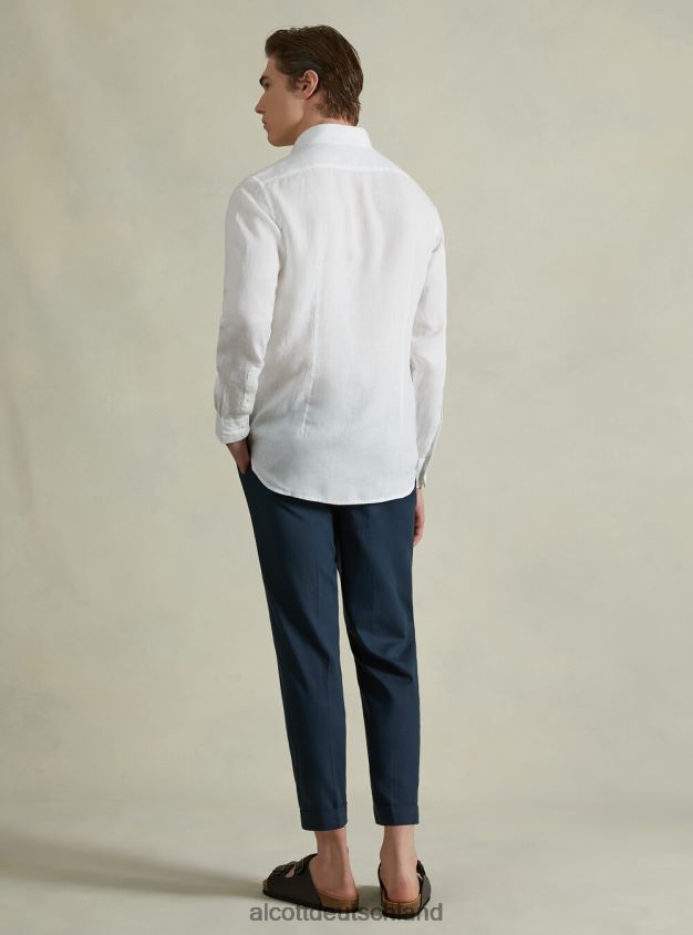 Kleidung de Alcott Männer Langärmliges Hemd aus reinem Leinen az3 azurblaues Licht 88J68R707