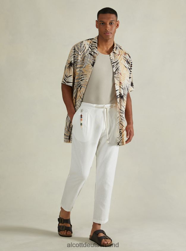 Kleidung de Alcott Männer Hose aus Leinenmischung mit Kordelzug in der Taille bg2 beige mittel 88J68R611