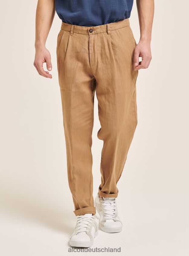 Kleidung de Alcott Männer Hose aus reinem Leinen mit Bundfalten c6603 kaky 88J68R861