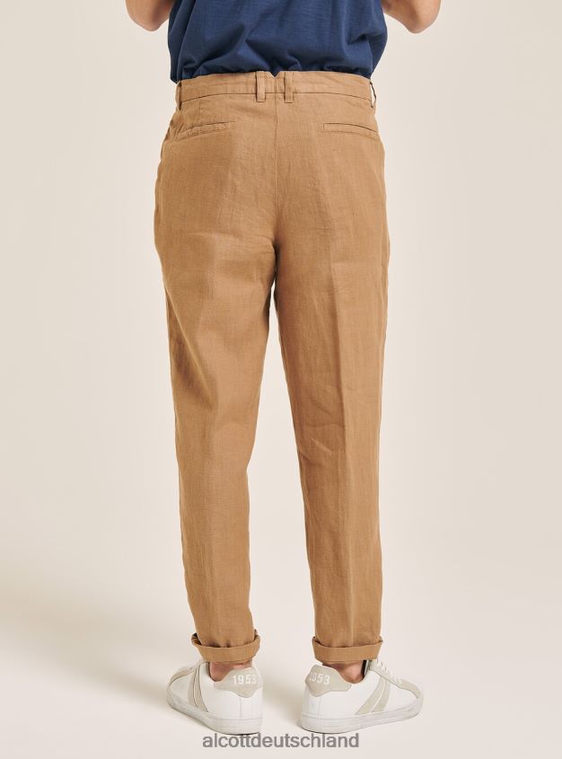 Kleidung de Alcott Männer Hose aus reinem Leinen mit Bundfalten c6603 kaky 88J68R861